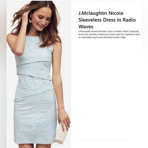 J. McLaughlin Dress Nicola Size Small Sleeveless Radio Waves Blue and White - Picture 1 of 15